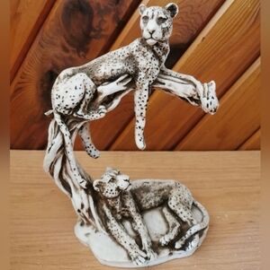 Vintage Cheetah Sculpture on Tree Branch
